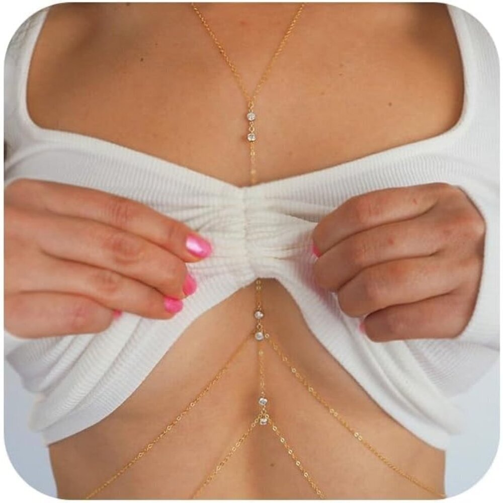 Women A1 Gold Body Chain Rhinestone Silver Bra Lingere Bikini Top Lingerie Chain